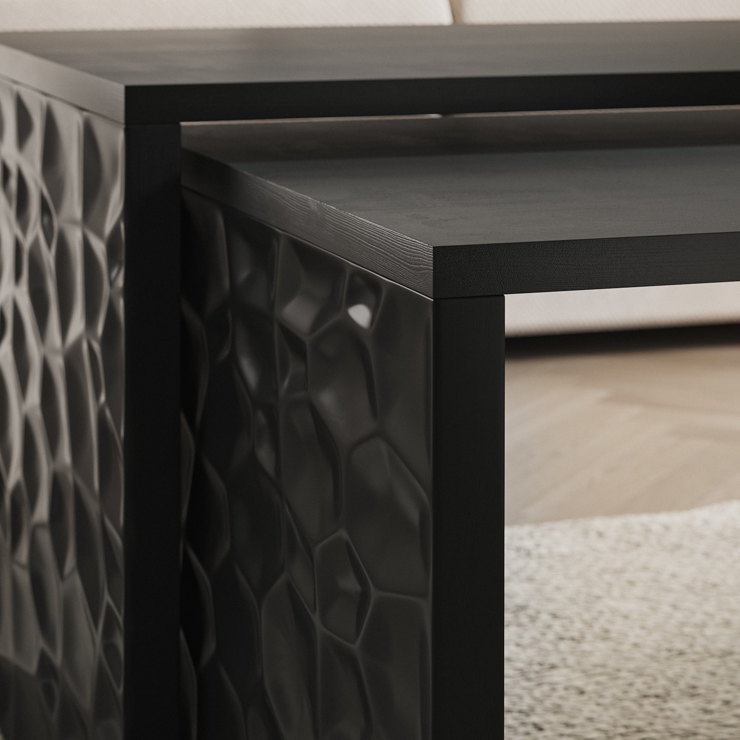 Read more about Neesha black textured mango wood large nest of tables